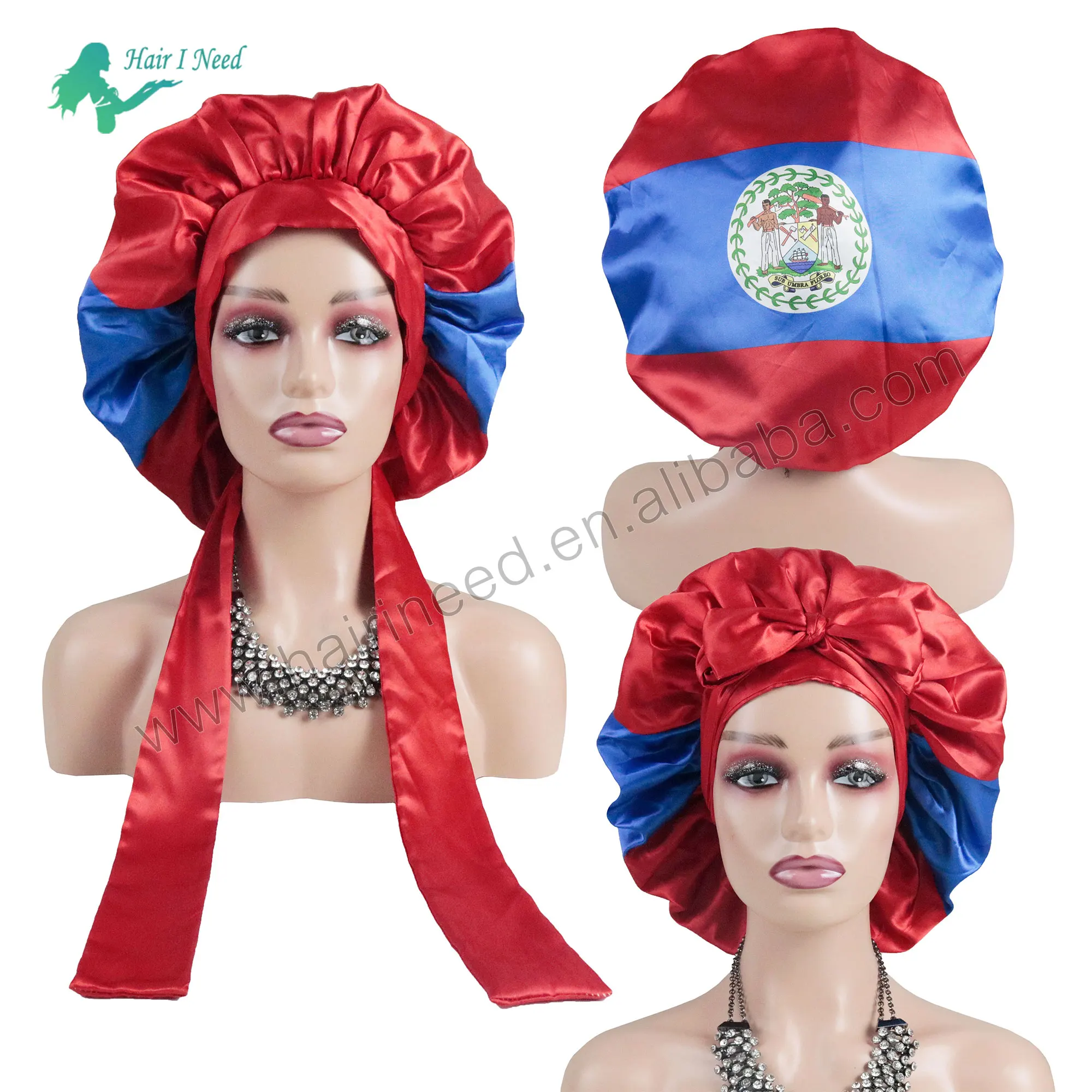 Custom logo Quality Satin Printed Hair Sleeping Bonnets Braid Flag logo Bonnets Satin Bonnets for Women