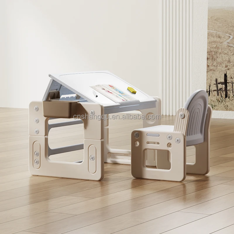 plastic height adjustable lifting mode study multi-functional building block table and drawing table kids table and chairs