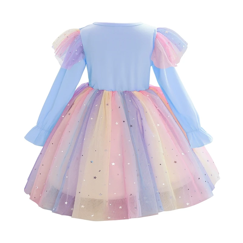 New Elegant Ball Gown for Party Above Knee Colorful Floral Crew Neck Pattern Princess Dress