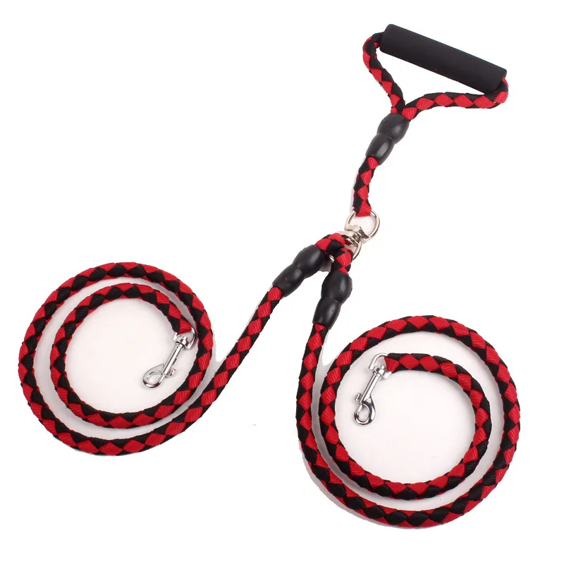 Durable Nylon Braid Pet Dog Rope Leash with Soft Handle Two Heads Dog Leads 2 Dog Leash