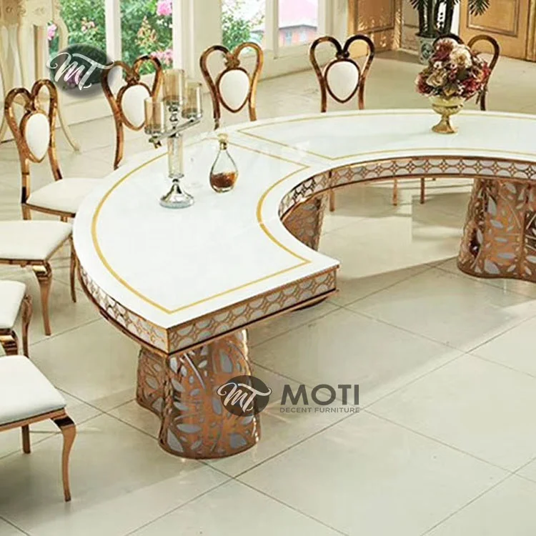 Luxury wedding gold metal glass dining table with mirror top