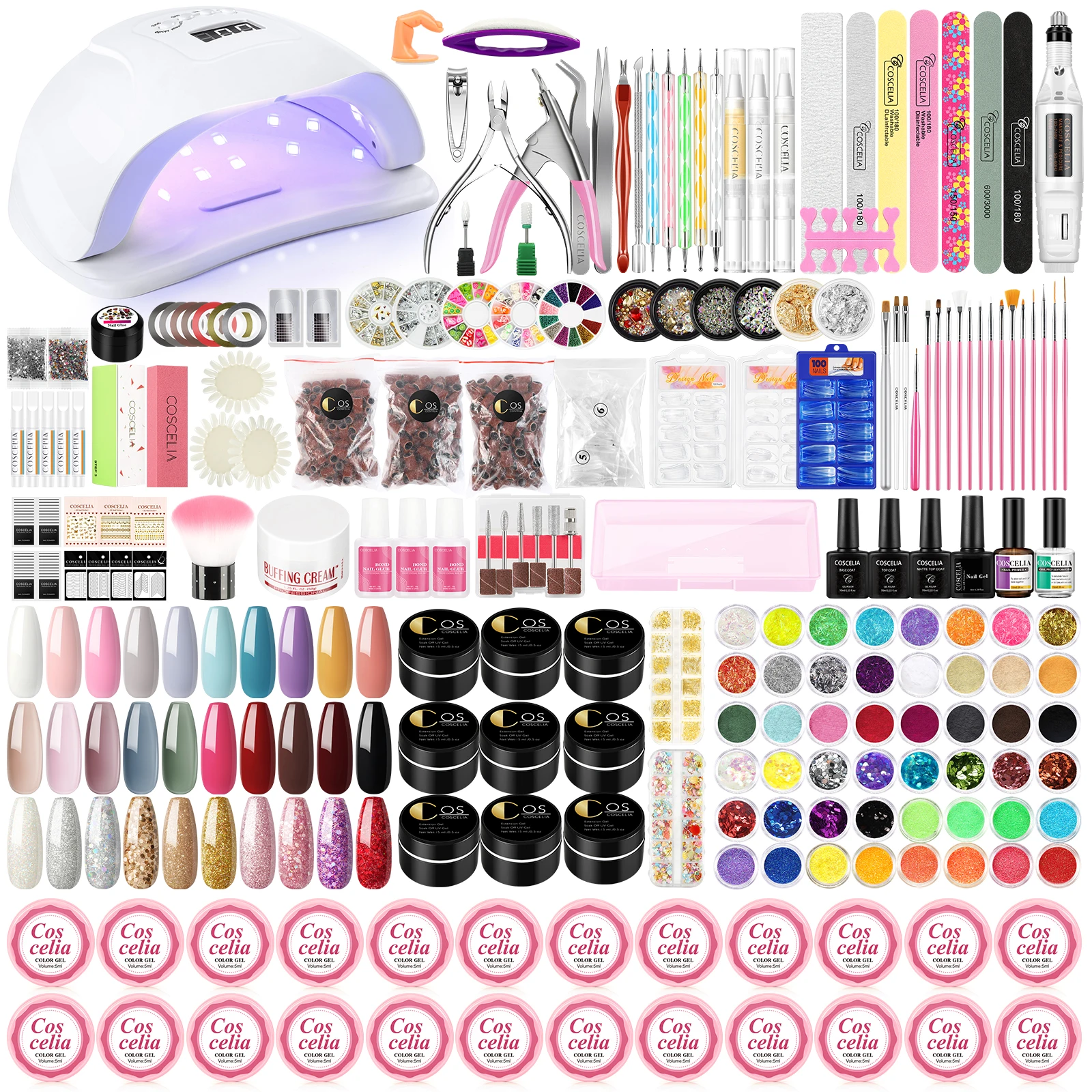 80W Nail Lamp 30pc UV Nail Gel Polish Wholesale Color Acrylic Gel COSCELIA Set Nail Drill Manufacturer for Salon