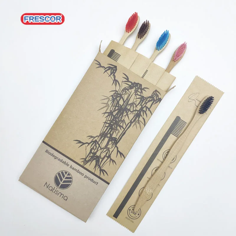 Wholesale Custom Logo 100% Biodegradable Toothbrushes Set Adult Hotel Travel Soft Black Organic Charcoal Moso Bamboo Toothbrush