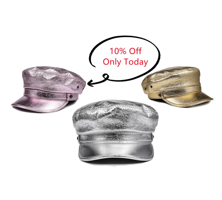 2024 New Style Custom Vintage Navy Captain Flat Top Beret Fashion Biker Hats Leather Caps Caps