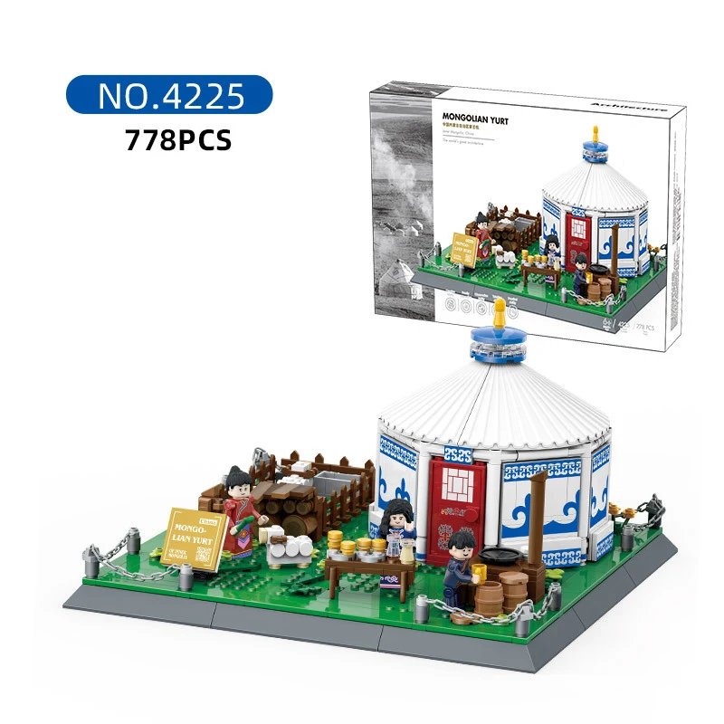 4225 Mongolian Yurt Inner Mongolia China Architectural Scene Attractions Model Kids Assemble Building Block Plastic Toys Set