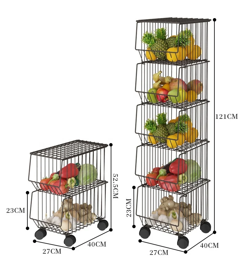 Lihangrui Wholesale vegetable basket kitchen rack  Kitchen Storage Rack Cart Foldable Kitchen Trolley with Wheels