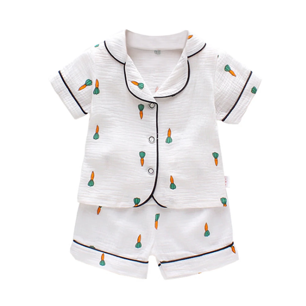 
What&why Baby Carrot print Pjm lapel single-breasted pajama suit with adjustable elastic trousers for home wear set Kid Clothe 