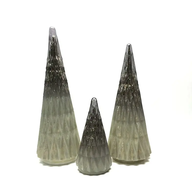 Set 3 High quality silver glass Christmas tree Diamond glass tree decoration Led lights Christmas decorations