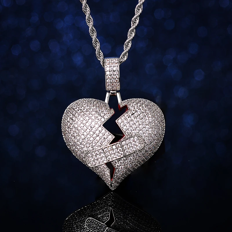 Gold Broken Heart Pendant Chain Hip Hop Iced Out Crystal Couple Jewelry Gift Break Broke Broken Heart Necklace for Couples
