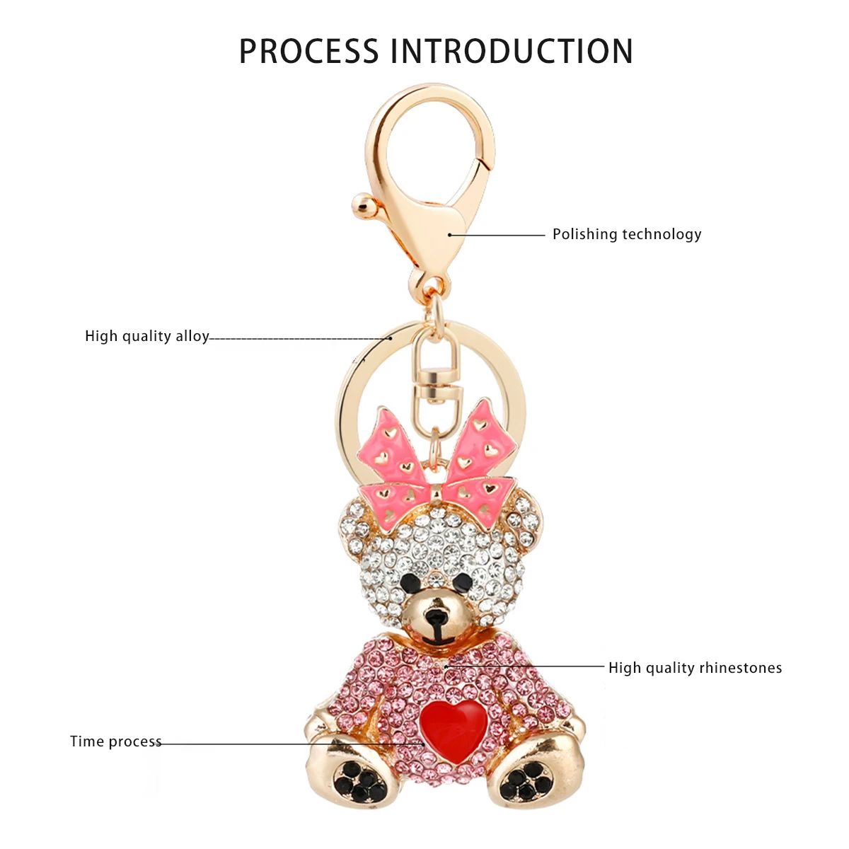 Custom Creative Bear Pendant Light Keychain Rhinestone Crystal Handbag Decorative Metal Keychains with Bow