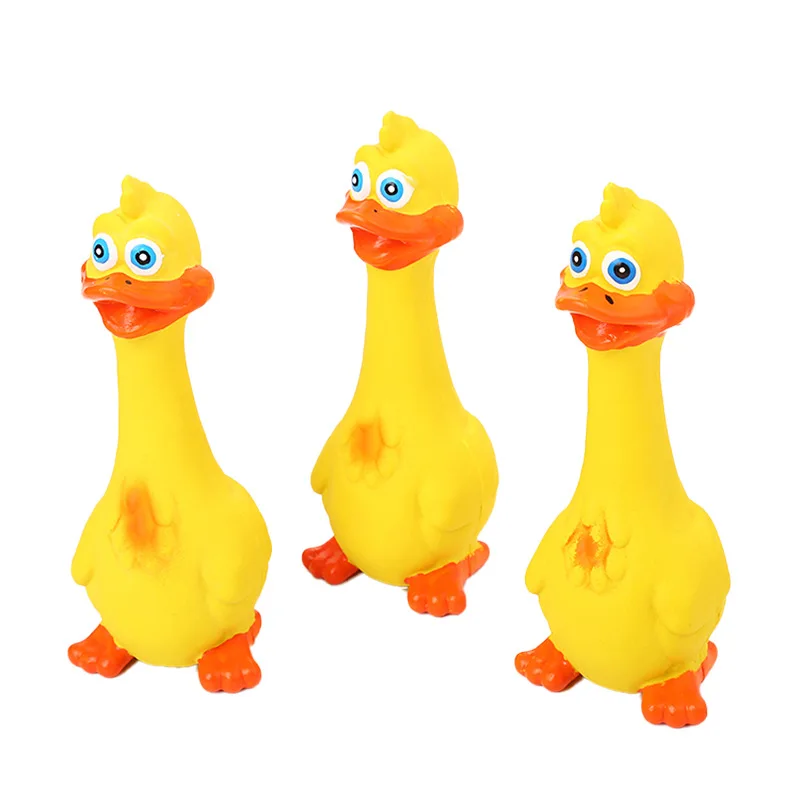 Factory direct sale dog chew toy latex stand small yellow duck dog grinding teeth cleaning teeth toy