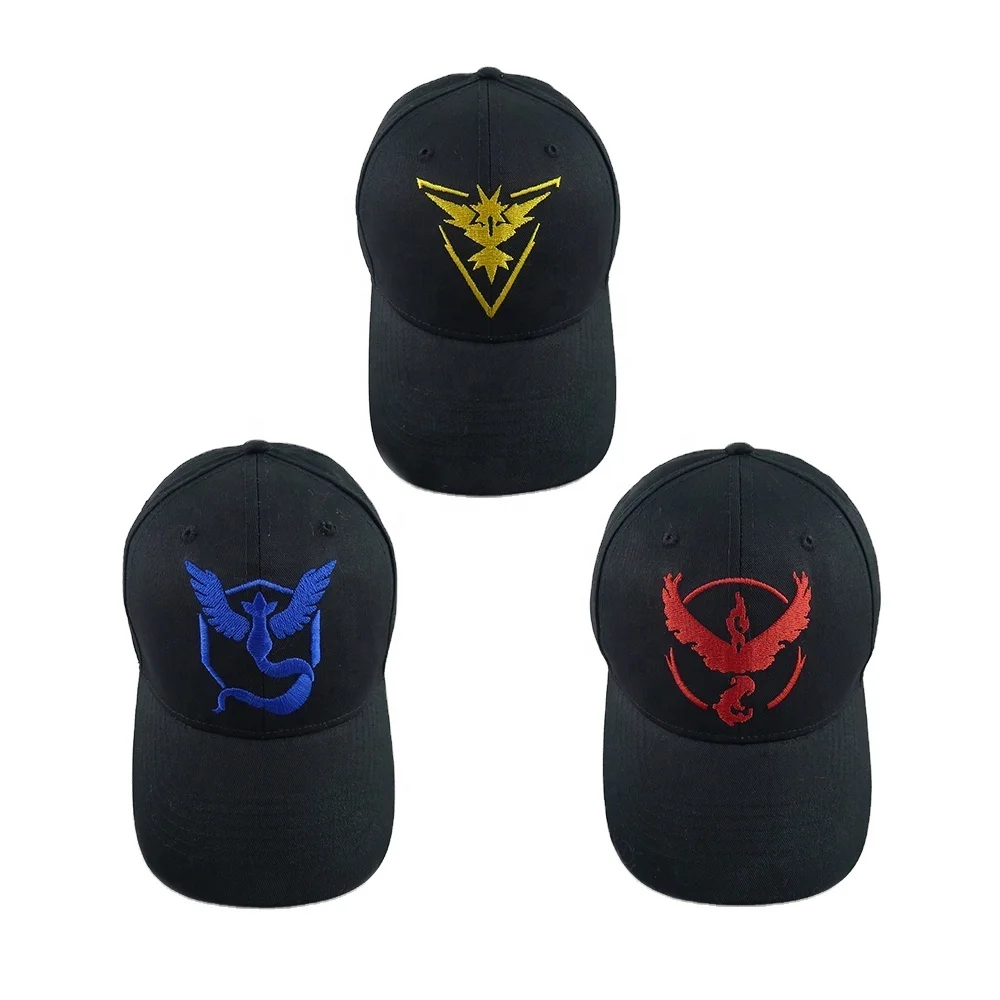 Promotional 6 panel Embroidered Baseball Hats Custom Caps Pikachu Pokeball Unisex Adjustable Hat
