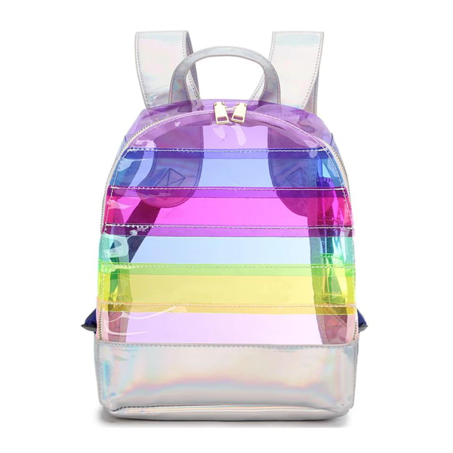 PVC transparent jelly backpack stripe splicing laser backpack female backpack pvc handbag