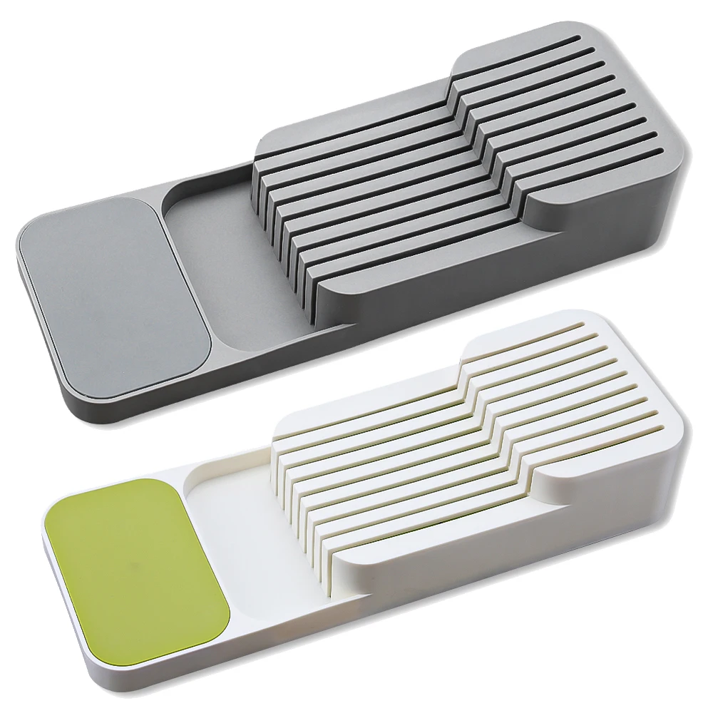 
New Design OEM Food Grade Pp Plastic Kitchen Knives Organizer Shelf Holder In Drawer Knife Block 