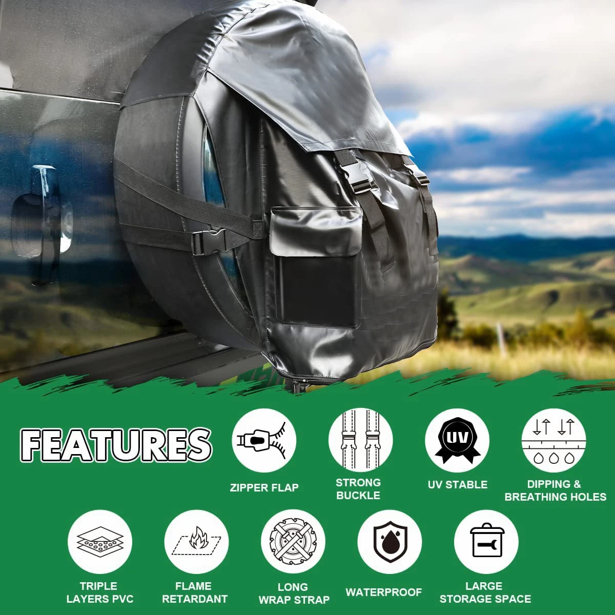 Heavy Duty Truck Tailgate Spare Tire Trash Bag with Pocket