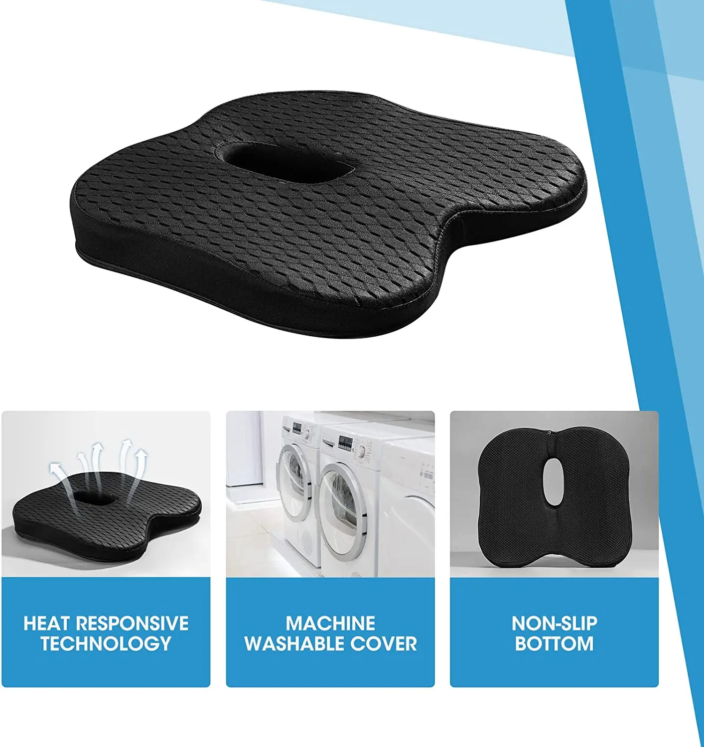 Memory Foam Seat Cushion for Office Chair and Car Seat Driver- Anti-Slip and Breathable Design - Butt Seat Pillow for Sciatica