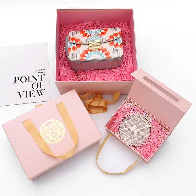 China Suppliers Retail Custom Logo Printed Cosmetic Packaging Boxes Paper Magnetic Gift Box With Ribbon