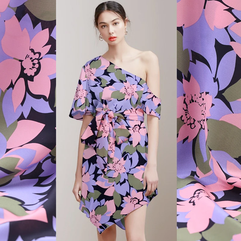 MOQ 1METER Custom screen digital printing cotton tissu jersey knit fabric printing for dress scarf  bandana