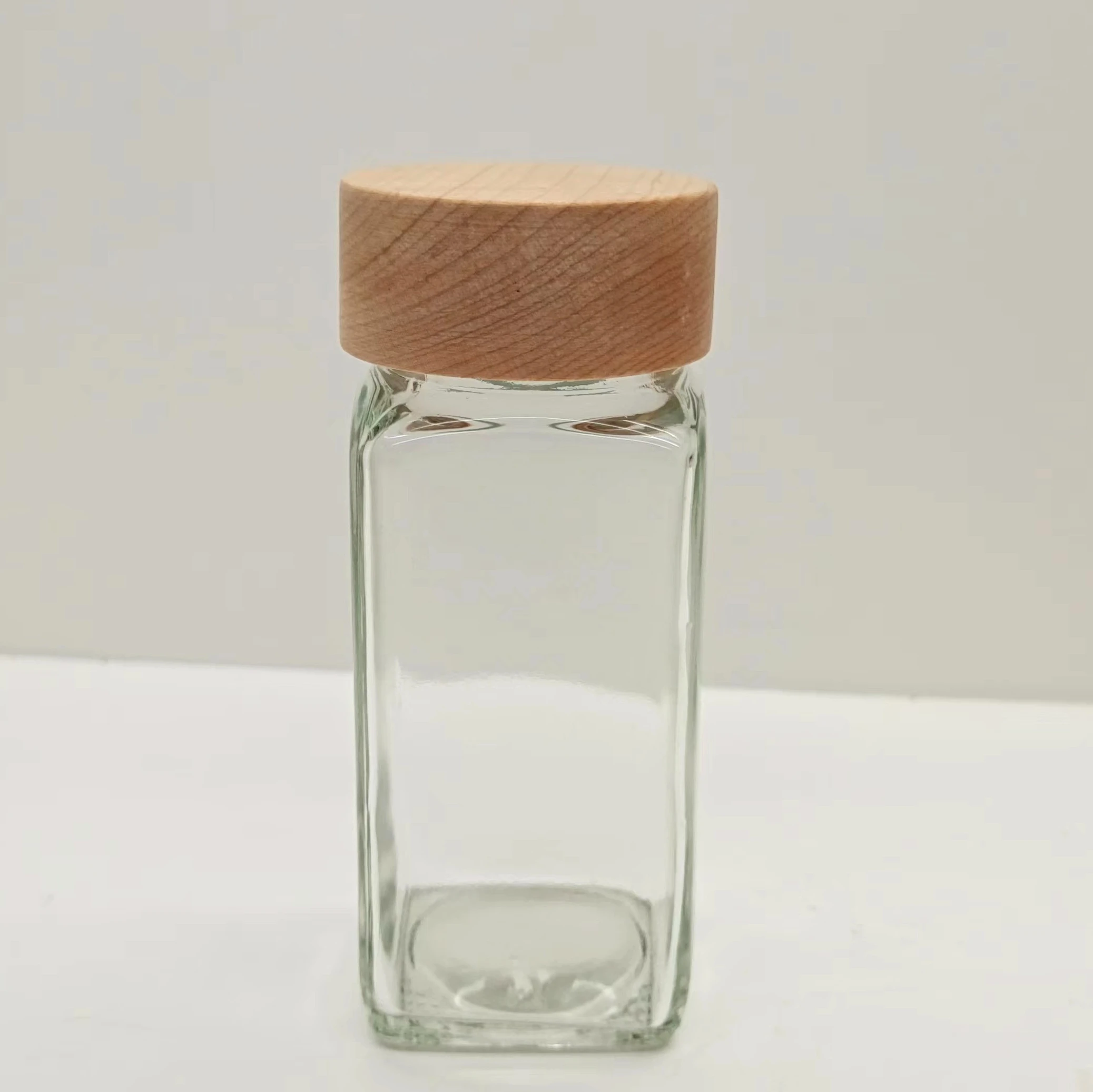 2023 New Design Product  Screw Cover Clear Bottle Cover Storage Wooden Lids For Food Snack Coffin Bean Glass Spice Jar