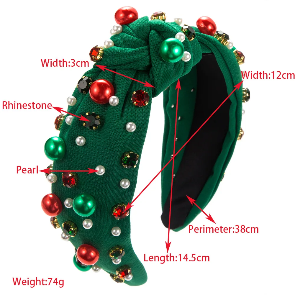 European American Christmas Pearl Headband Red And Green Diamond Hairband Female Simple Fashion Hair Accessories