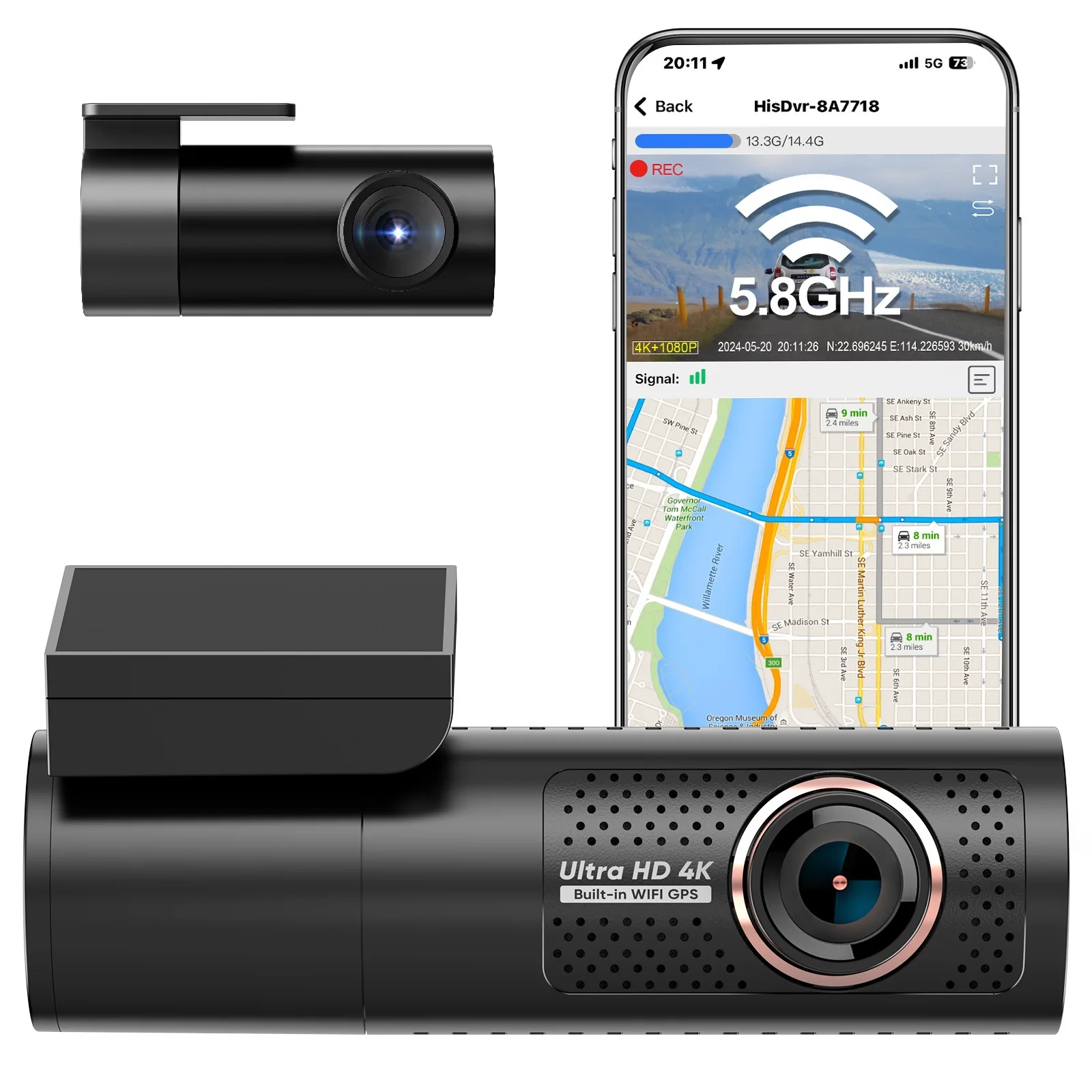4K Wifi car Camcorder Mini Dashboard Car Black Box Mobile Control Vehicle Dash Cam 4K Front 1080p Reverse 24 Hours Parking Guard