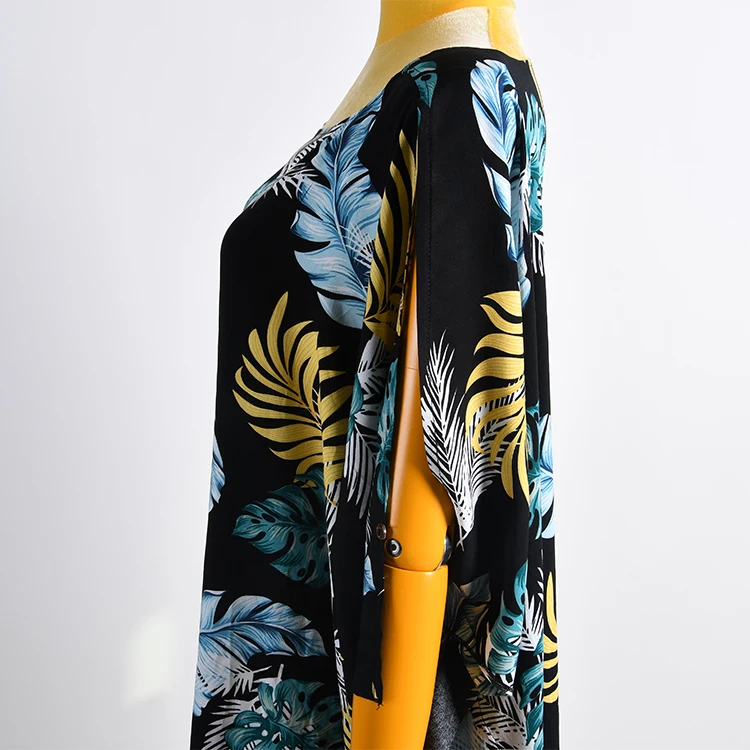 New Arrivals 2021 Poncho Beach Dress Floral Print O-neck Sleeveless Casual Dress Women New Floral Kimono Beach Dress For Summer