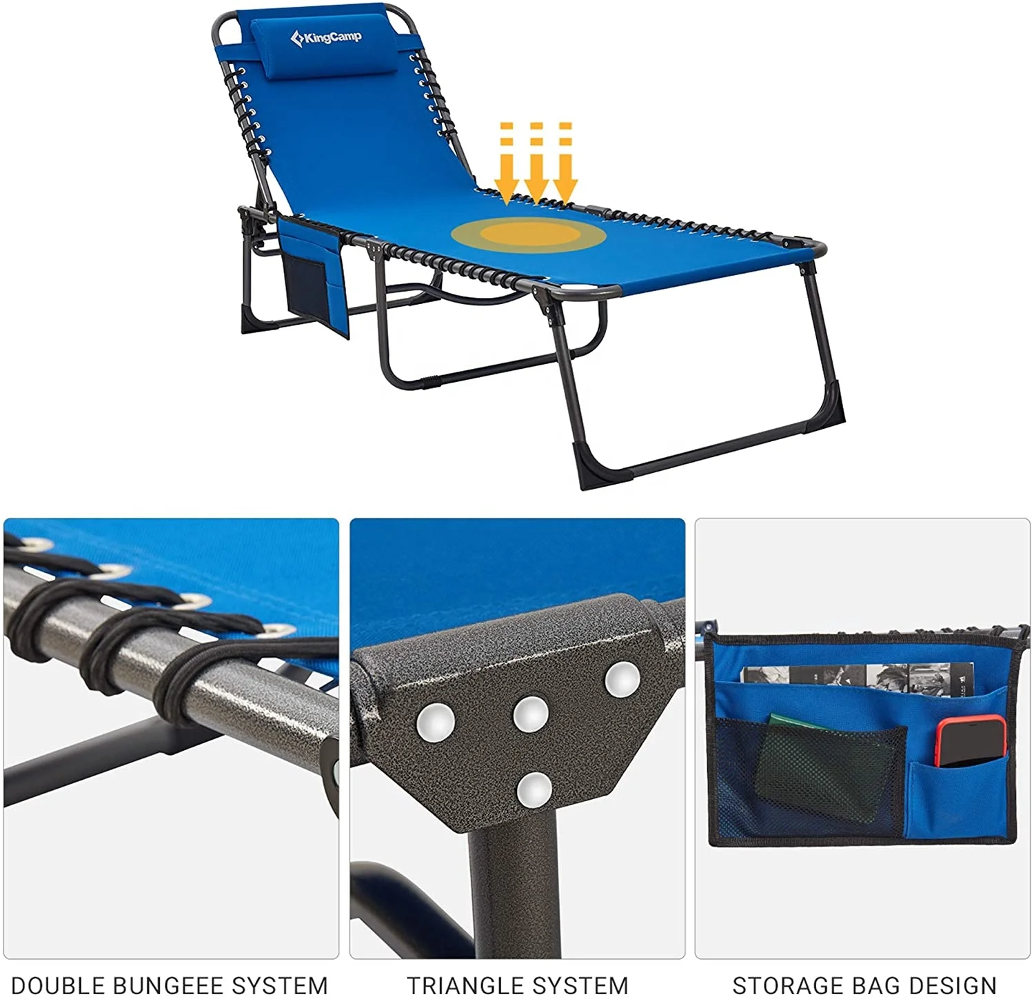 Outdoor picnic Portable steel aluminum patent steel comfortable folding bed camping bed Beach chair sun lounge