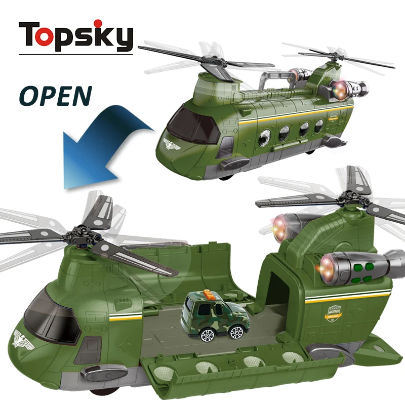 Funny Cartoon Transport Cargo Airplane With Lights Sounds Plastic Friction Container Plane With Alloy Car Toys For Kids