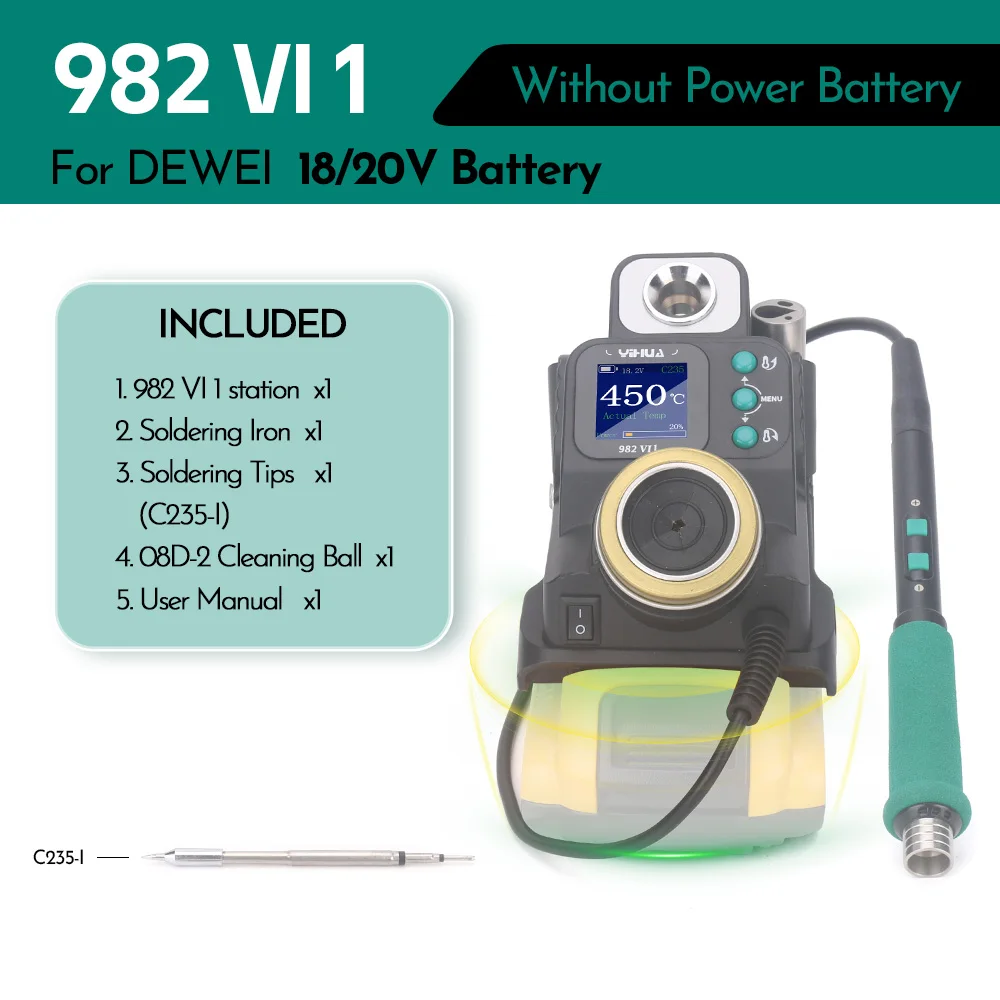 YIHUA 982-VI 3 Precision Soldering Iron Station for  MIWOQI 20V Battery Quick Heating Lead-Free Soldering