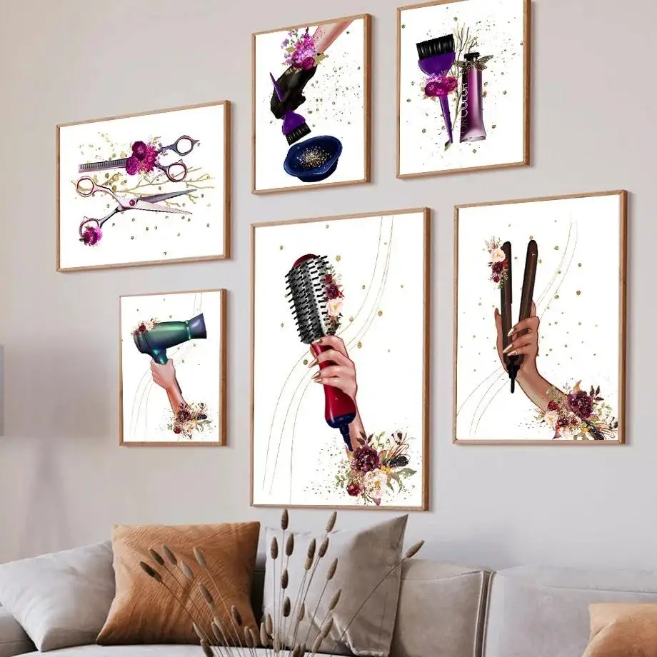hair salon wall art Hairdresser Beautician Nail Wall Art Canvas Painting  Wall Pictures For Beauty Salon Decor