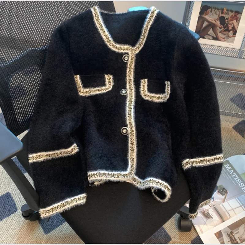 Candice 2023 spring and autumn round collar crochet korean modest mohair sweater