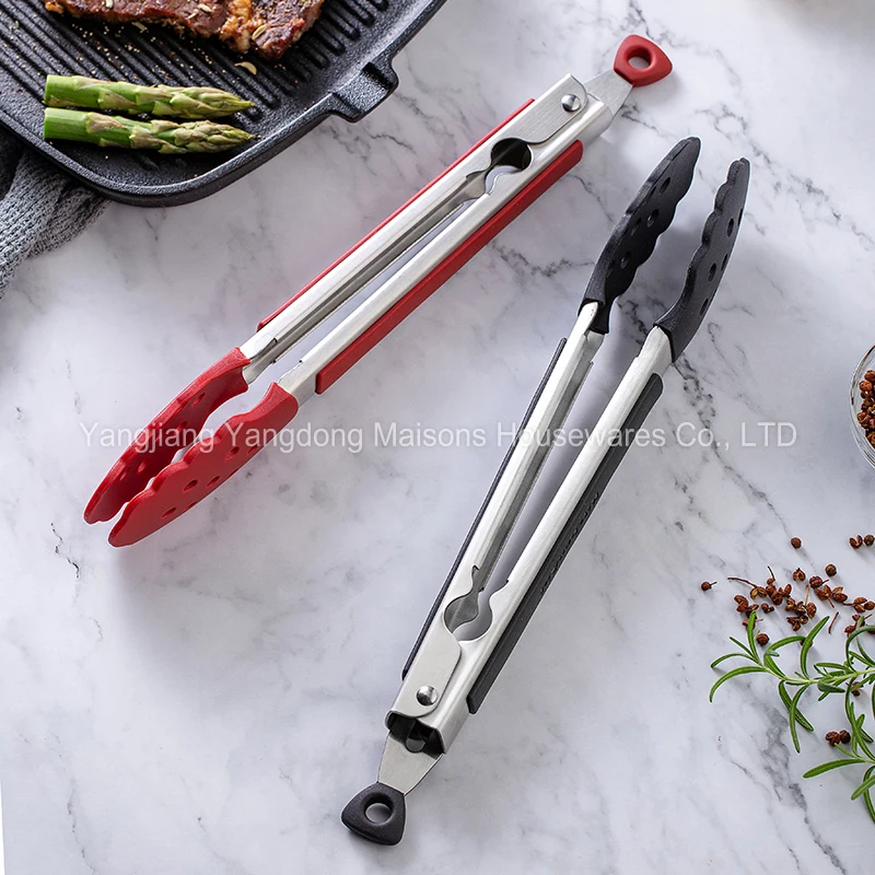 Maisons Kitchen Accessories Stainless Steel with Non Stick Silicone Tips Multifunctional Grill Food Tongs