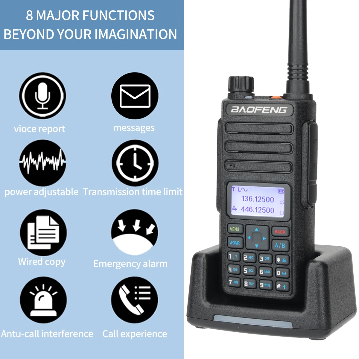 Baofeng DMR DR-1801 Walkie Talkie Dual Time Slot Tier 1&2 Digital/Analog Radio VHF UHF Dual Band Upgrade of DM-1801 DM-1701