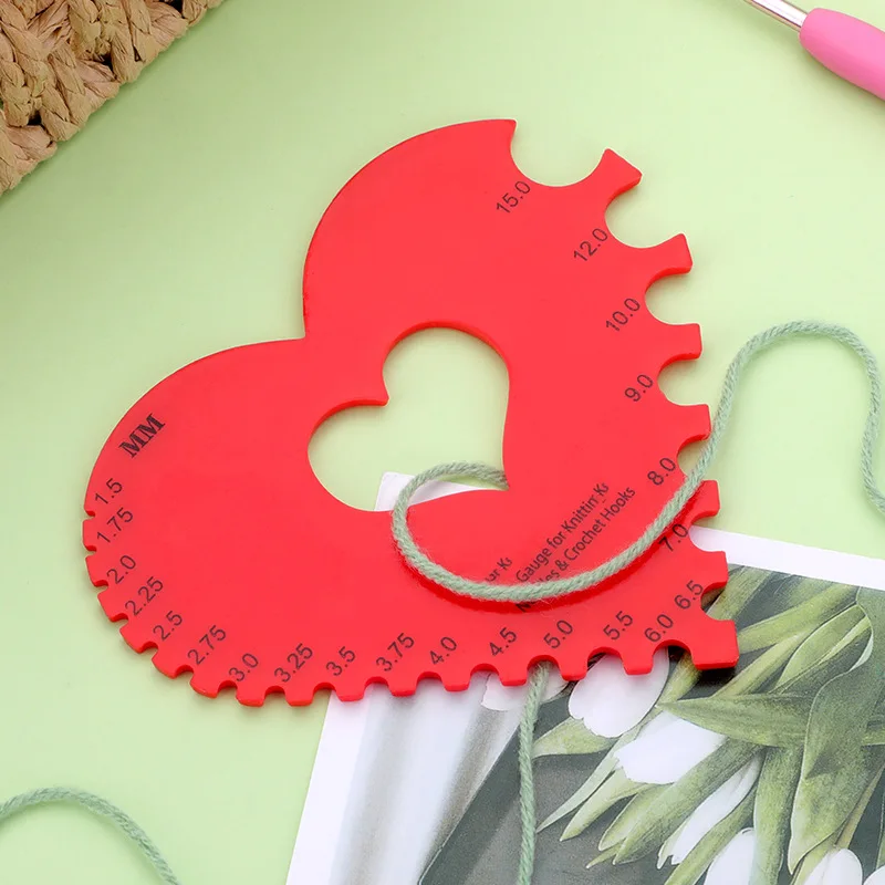 Hot sale red love heart knitting tool thickness measuring device sweater needle ruler