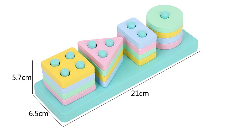 Children Wooden Macaron Color Four-Column Baby Geometric Shape Matching Cognitive Montessori Block Educational Toy
