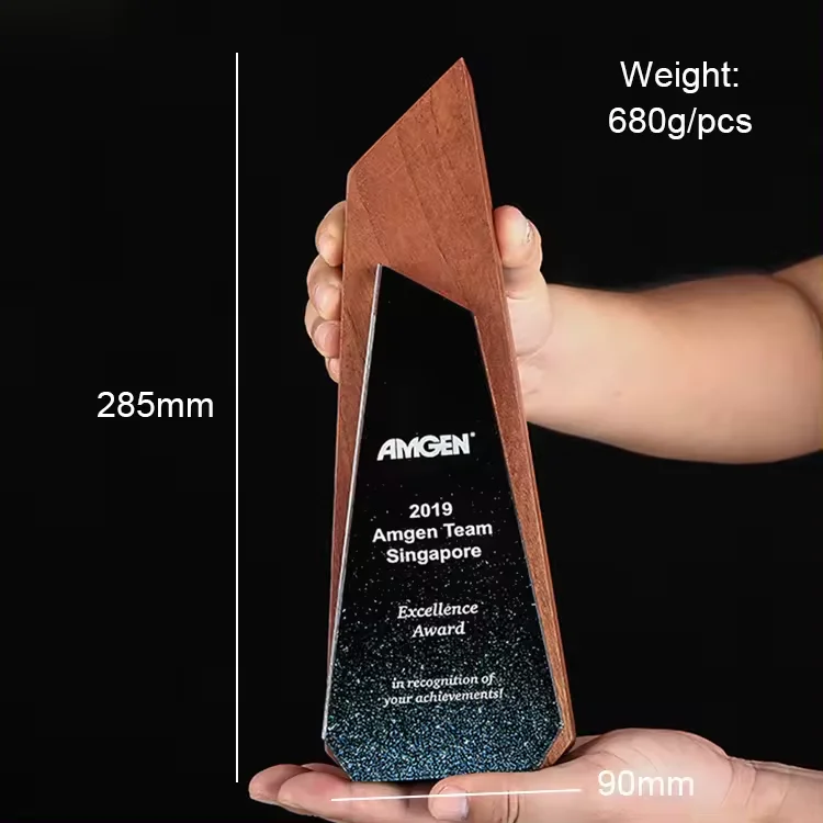 Cheap wholesale new arrivals blank wooden crystal trophy custom logo color printing crystal award cup trophy