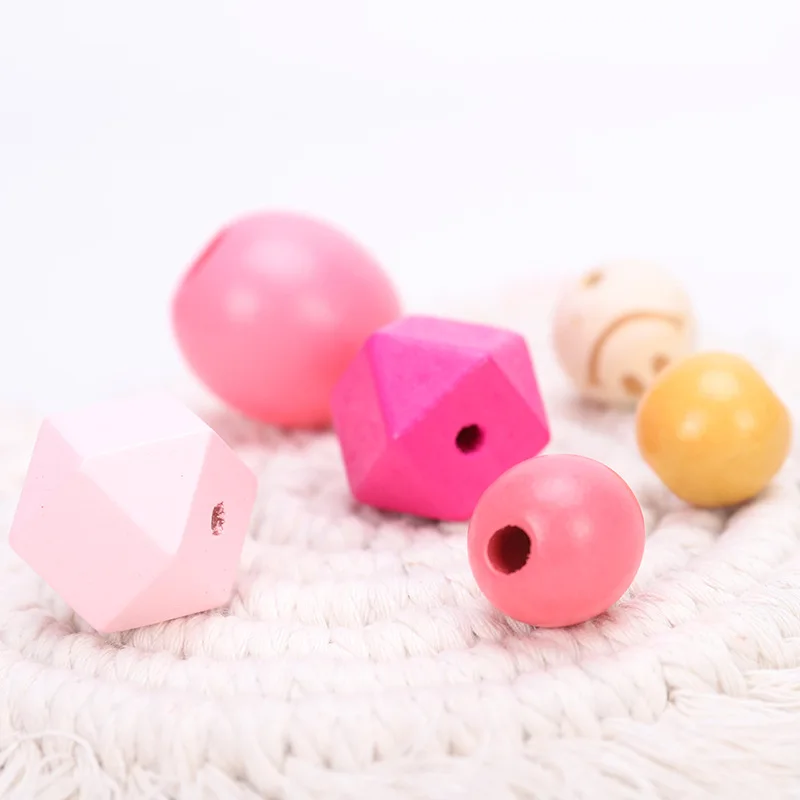  DIY Colorful Wood Beads Large Hole Round Loose Spacer Vintage Style Wooden Macrame for Jewelry Making