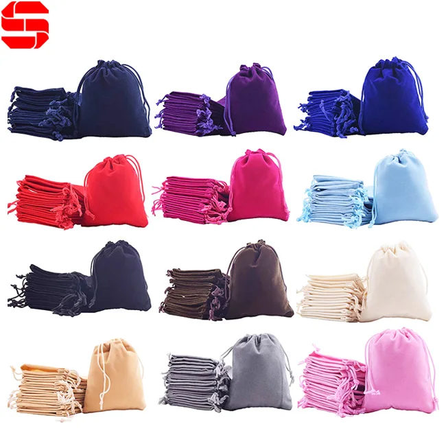Wholesale Small Jewelry Gift Bags Pouches Custom Printed Large Velvet Drawstring Bag