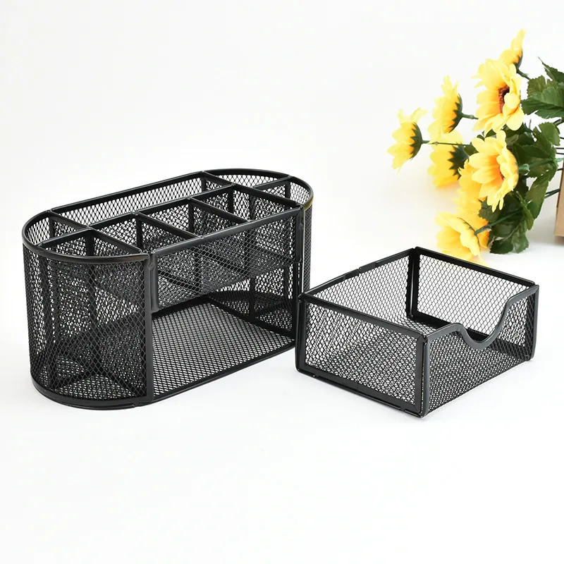 JTX282 Multifunctional Letter Tray Organizer Pencil Holder Office Metal Mesh Desk Organiser With Sliding Drawer Pen Holders