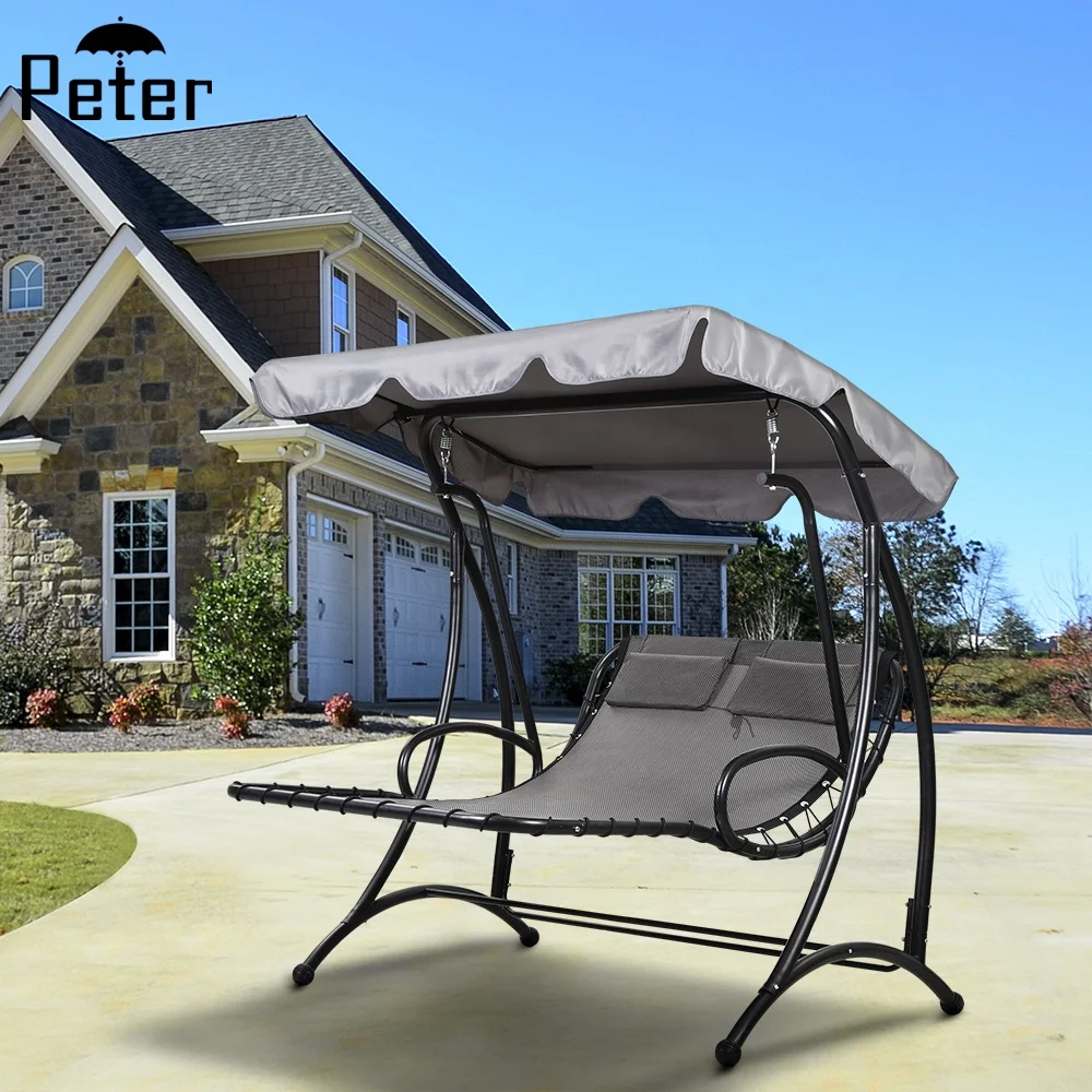 Patio Terrace Garden Swing Bed Hammock Swing Hanging Stand 2 Seater Swing Chair with Roof
