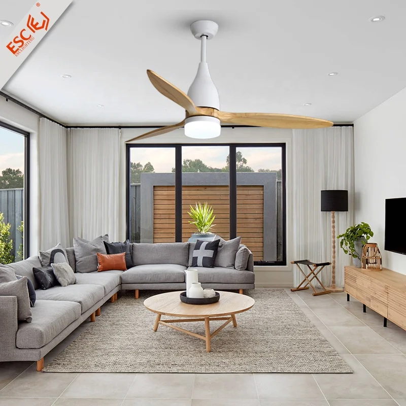 Smart remote control led ceiling fans 52 inches 5 speed intertek wooden blade bedroom ceiling fan with light
