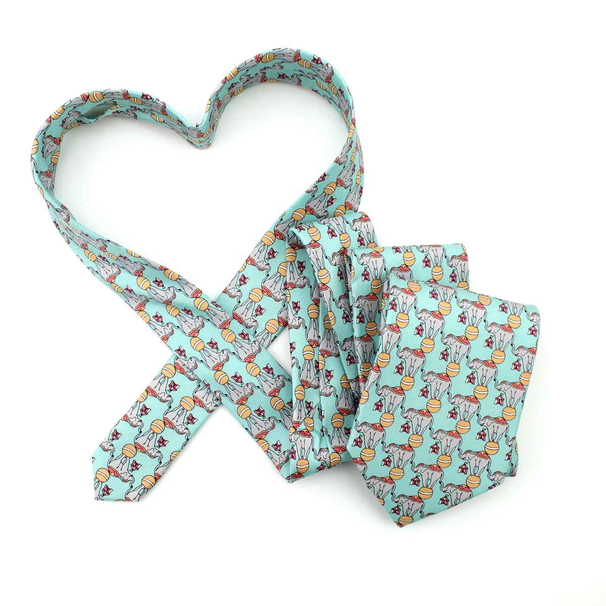 China Wholesale Personalized Custom Printed Silk Necktie Circus Nice Design Teal Mens 8cm Elephant Tie Fab Animal Print Tie