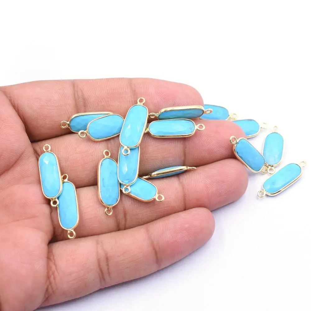 Howlite Long Oval Shape Silver Bezel Gold Plated Connector Virgo Sign Gemstone Connector