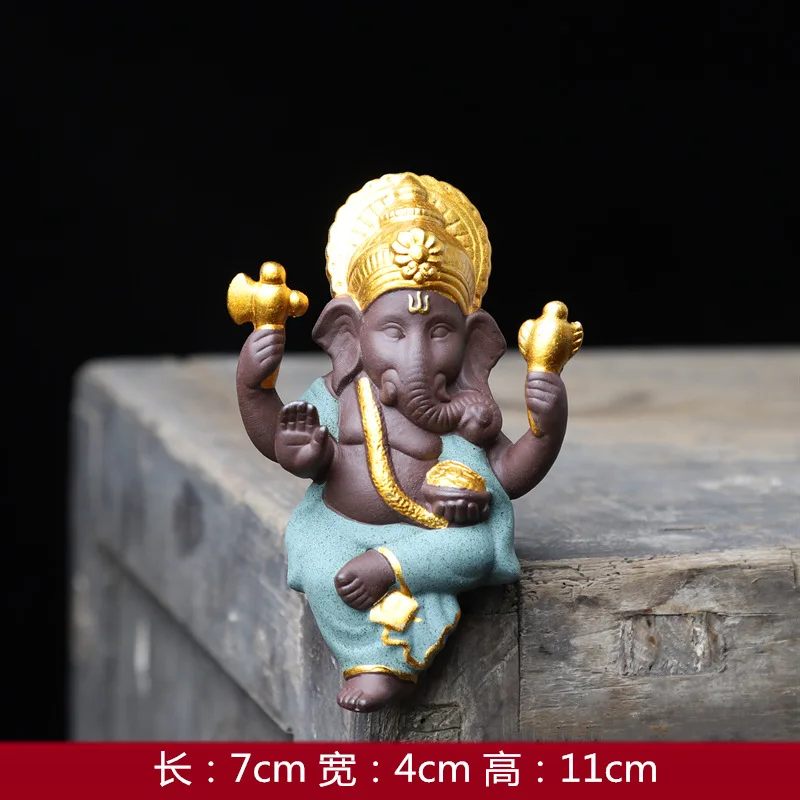  Exotic Religious Ceramic Crafts Lucky Ganesha with Crown Statue Figurine Desktop
