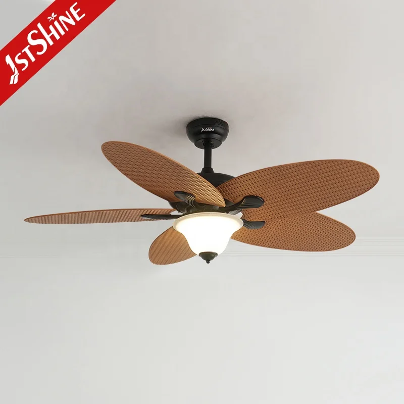 1stshine LED ceiling fan 52 inches 6 speeds high quality imitated rattan weaving leaf ceiling fan with remote
