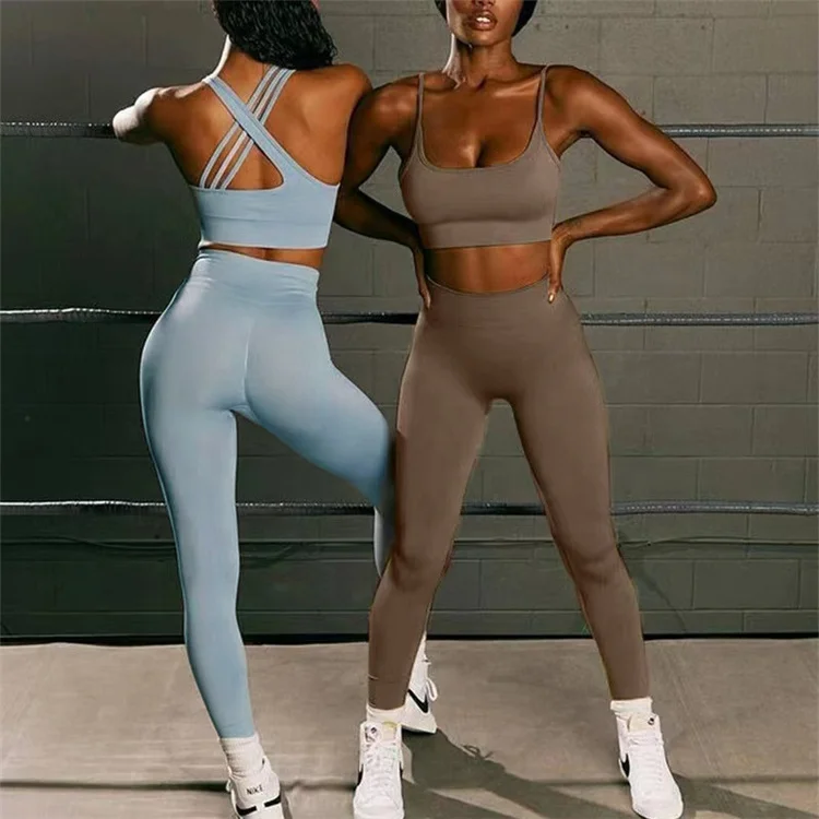 2022 New Sexy Strappy Sport Bra And Soft Scrunch Butt Lift Seamless Leggings High Waist Workout Gym Yoga Set