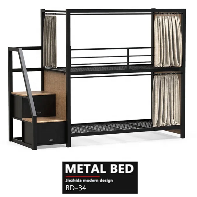 Прочная Стальная модная Капсульная двухъярусная кровать, двухслойная двухъярусная кровать с занавеской для отеля, молодежного отеля
