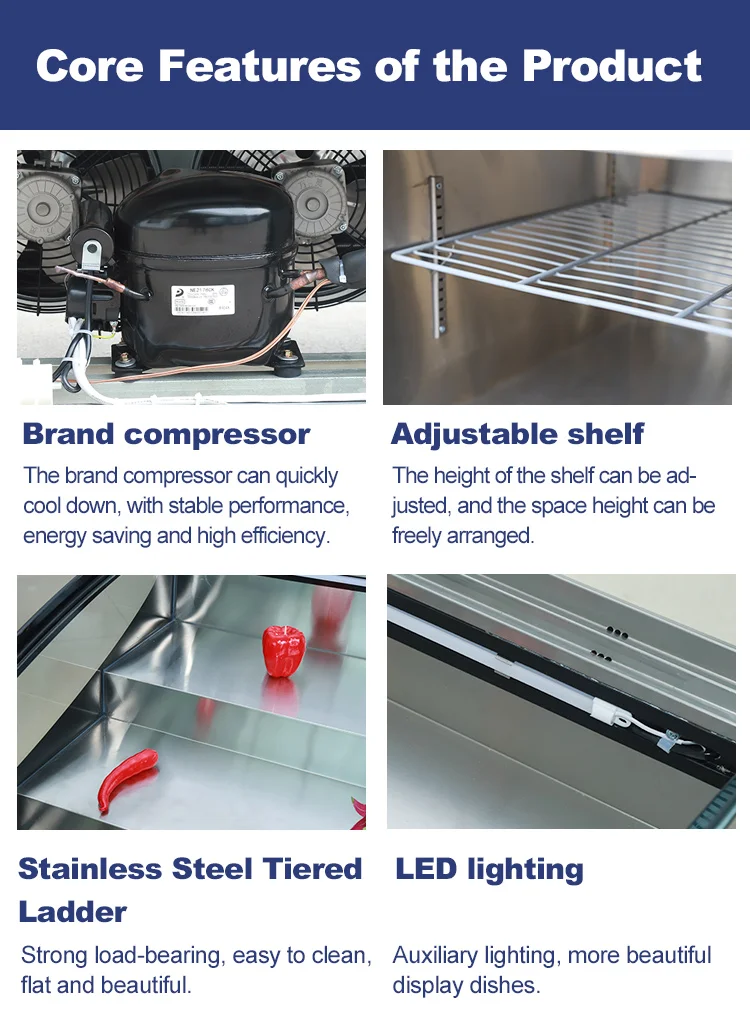 2 floors Stainless Steel Barbecue Cooked Food Ice Table Refrigeration Freezing And Fresh-keeping Ladder Display Cabinet