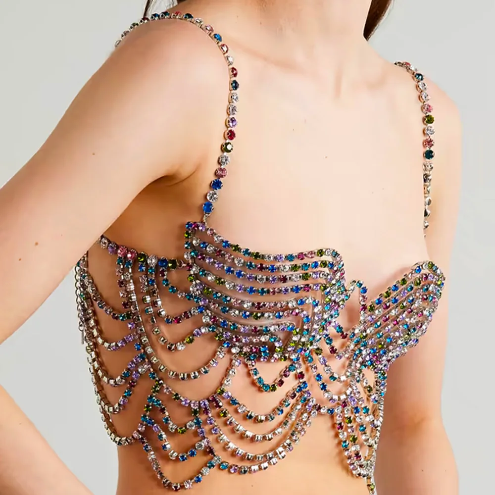 Colorful Tops Rhinestone Bra Chain Sexy Lingerie Women Crystal Lingerie Unique Design Crystal Body Chain