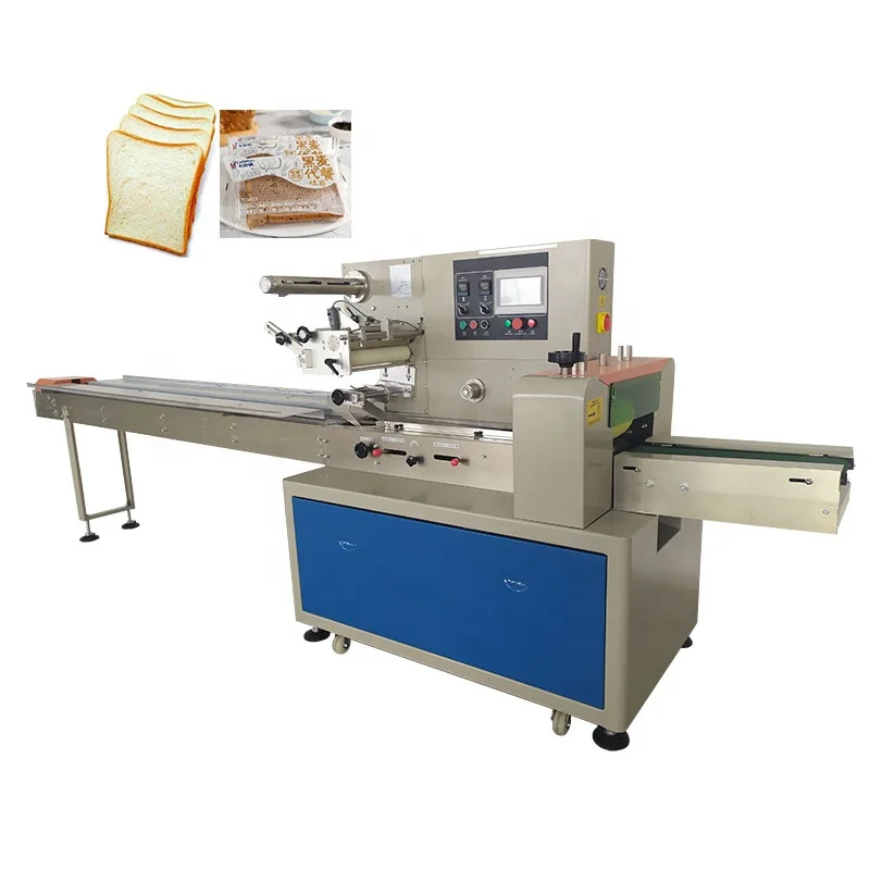 Multi-Function Full Automatic Flow Food Cake Cupcake Biscuit Toast Sliced Bread Packing Packaging Machine With Date Printer